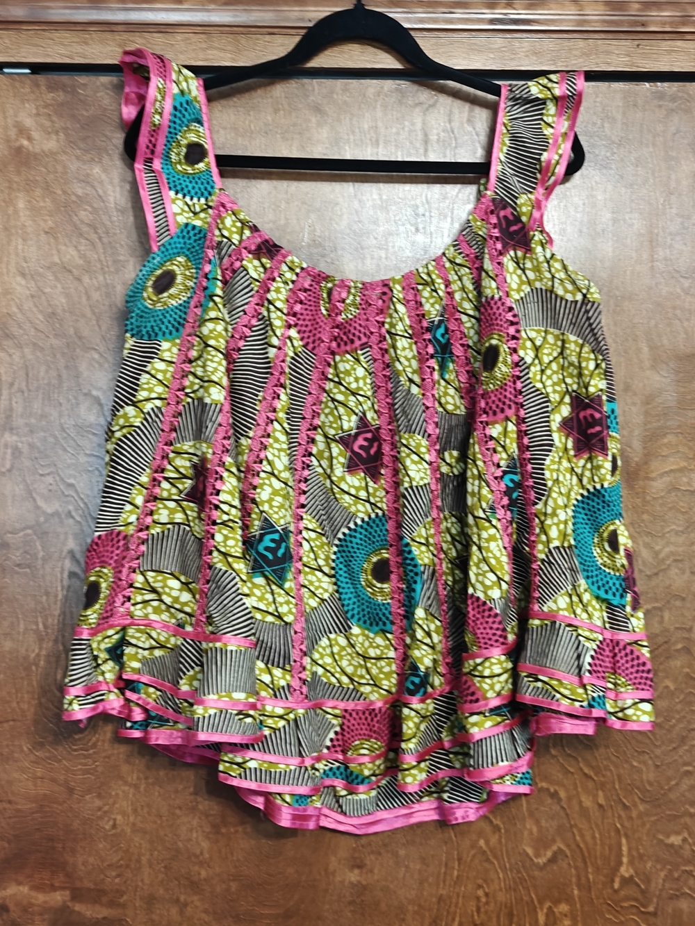 Vibrant Multicolor African-Print Sleeveless Tank Top - Pink, Teal & Yellow